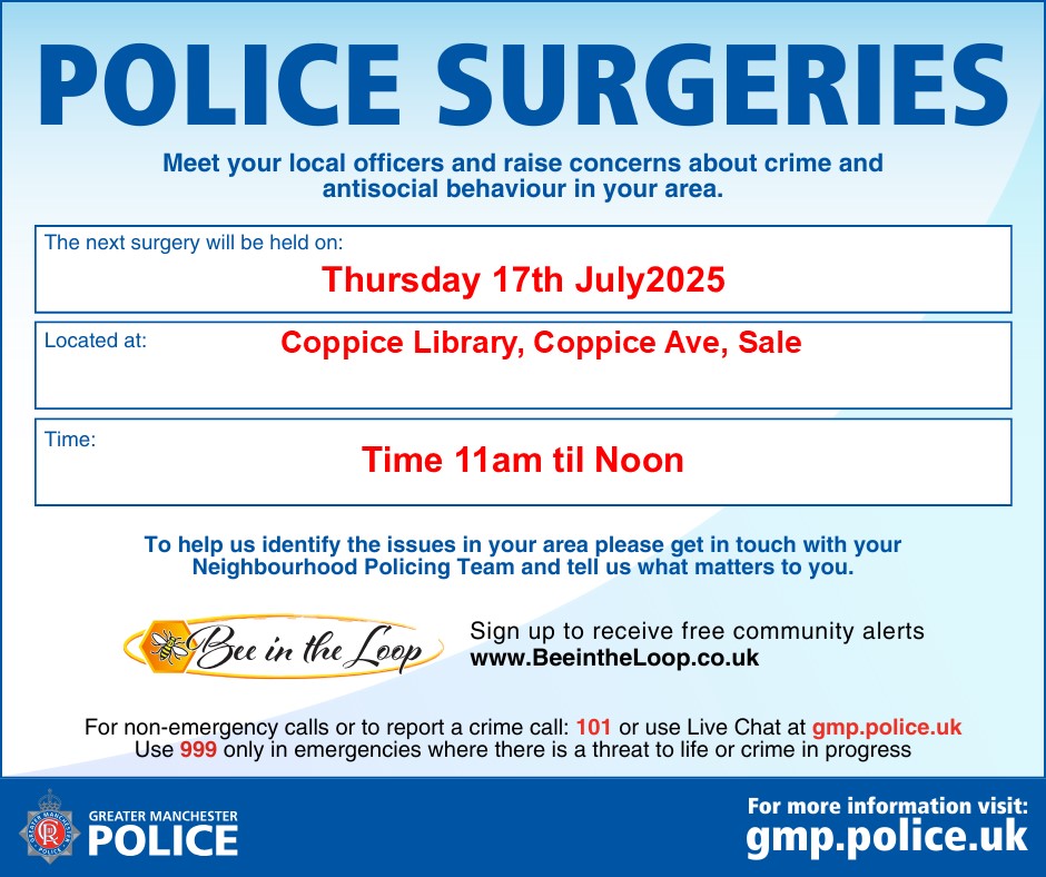 GMPTrafford's tweet image. Come along to see your PCSO if you have any local concerns or for a chat