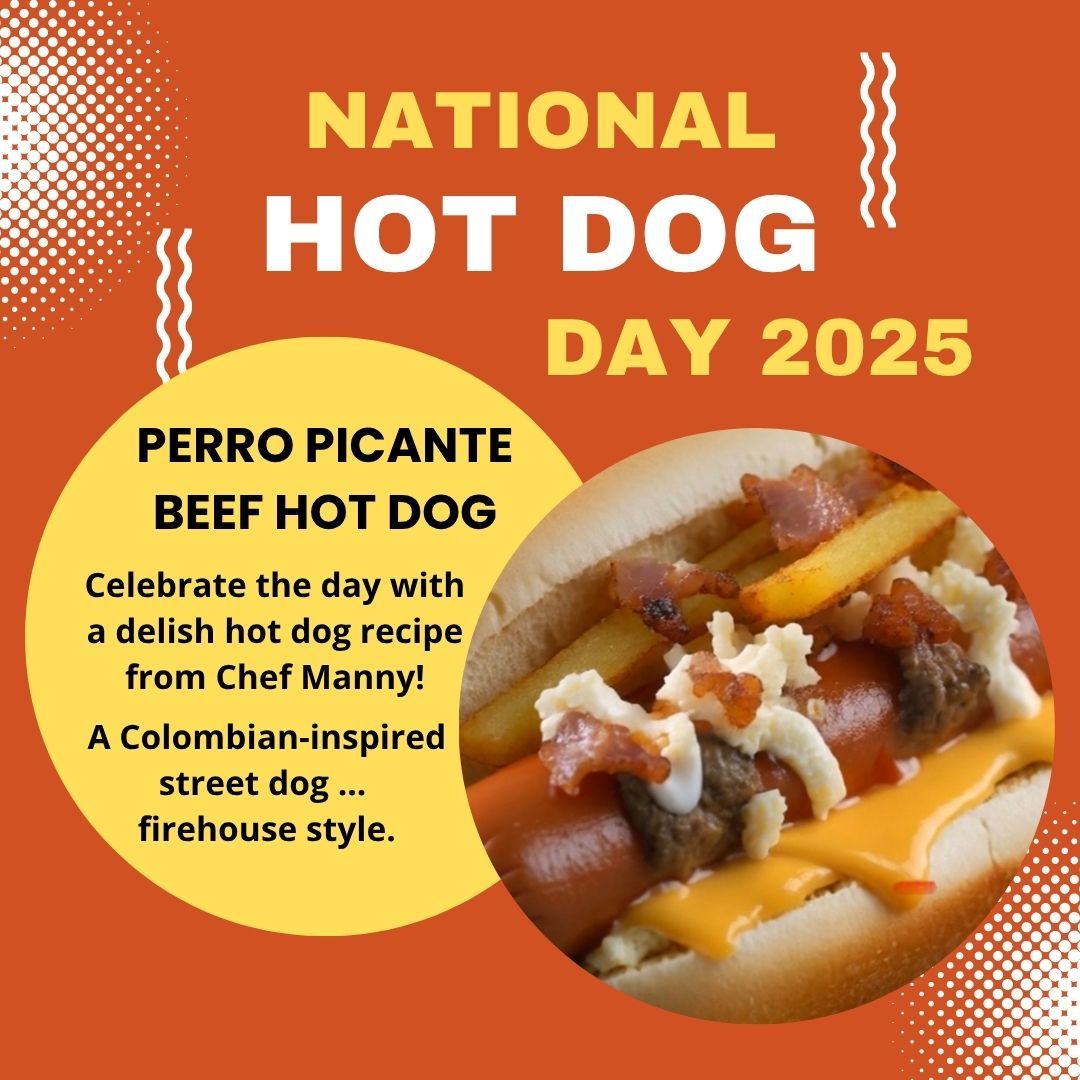 IAFC's tweet image. Perro Picante Beef Hot Dog: A Colombian-inspired street dog… @chefmannyfd style! Enjoy! buff.ly/95aSl3f