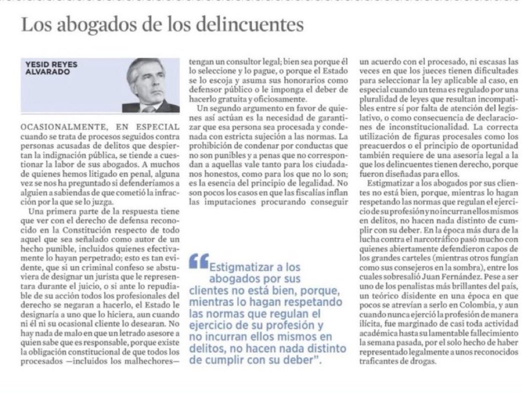 Que importante la opinión del profesor Reyes, en un momento tan complejo para nuestro país, en términos de defensa judicial

De lectura obligatoria