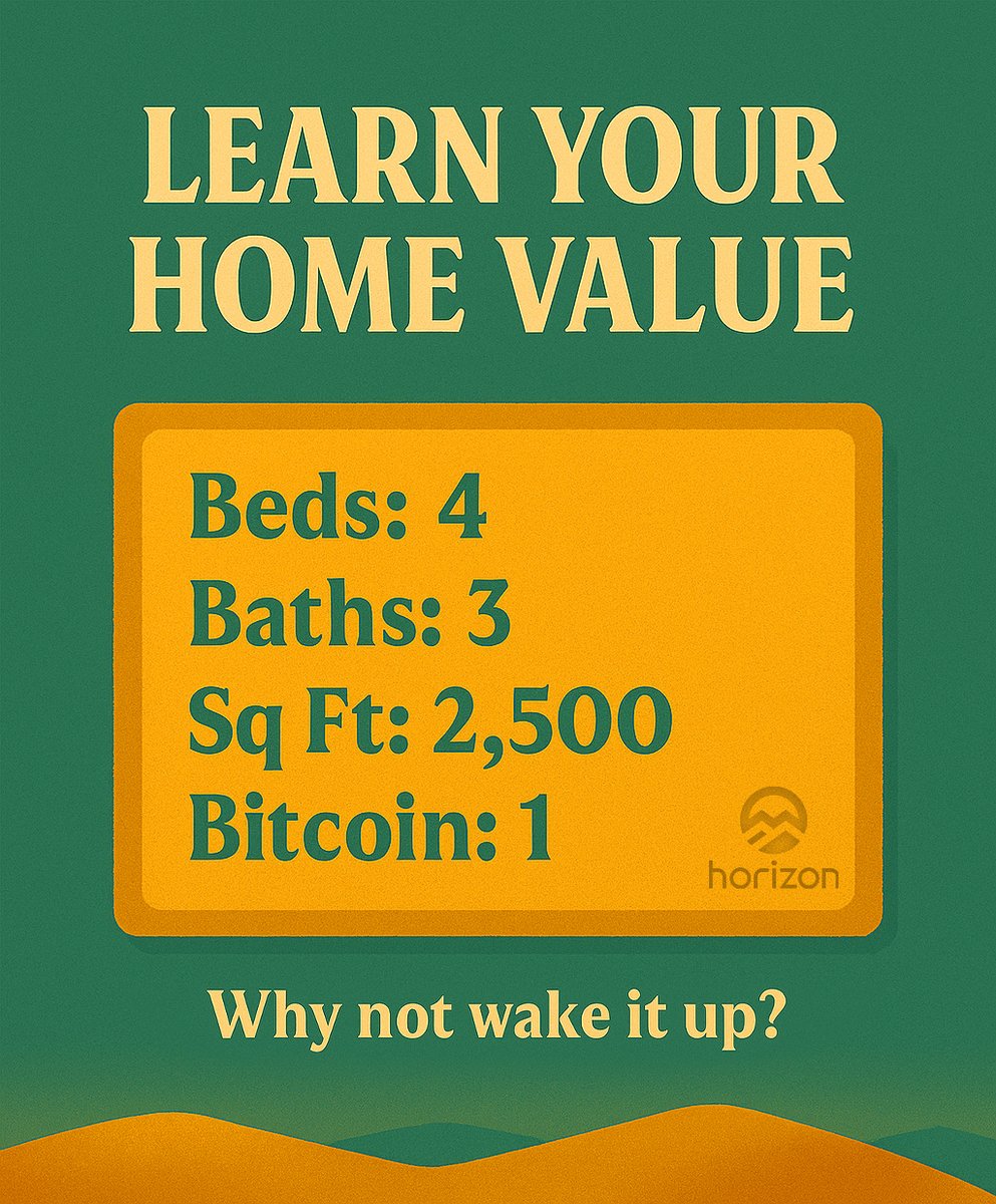 JoinHorizon_'s tweet image. You know your home's square footage. Do you know its bitcoin potential?
U.S. homeowners are sitting on a record $35.1 trillion in equity.
Why not turn that idle value into Bitcoin?
With Horizon, you can. Without selling your house or adding a monthly payment.