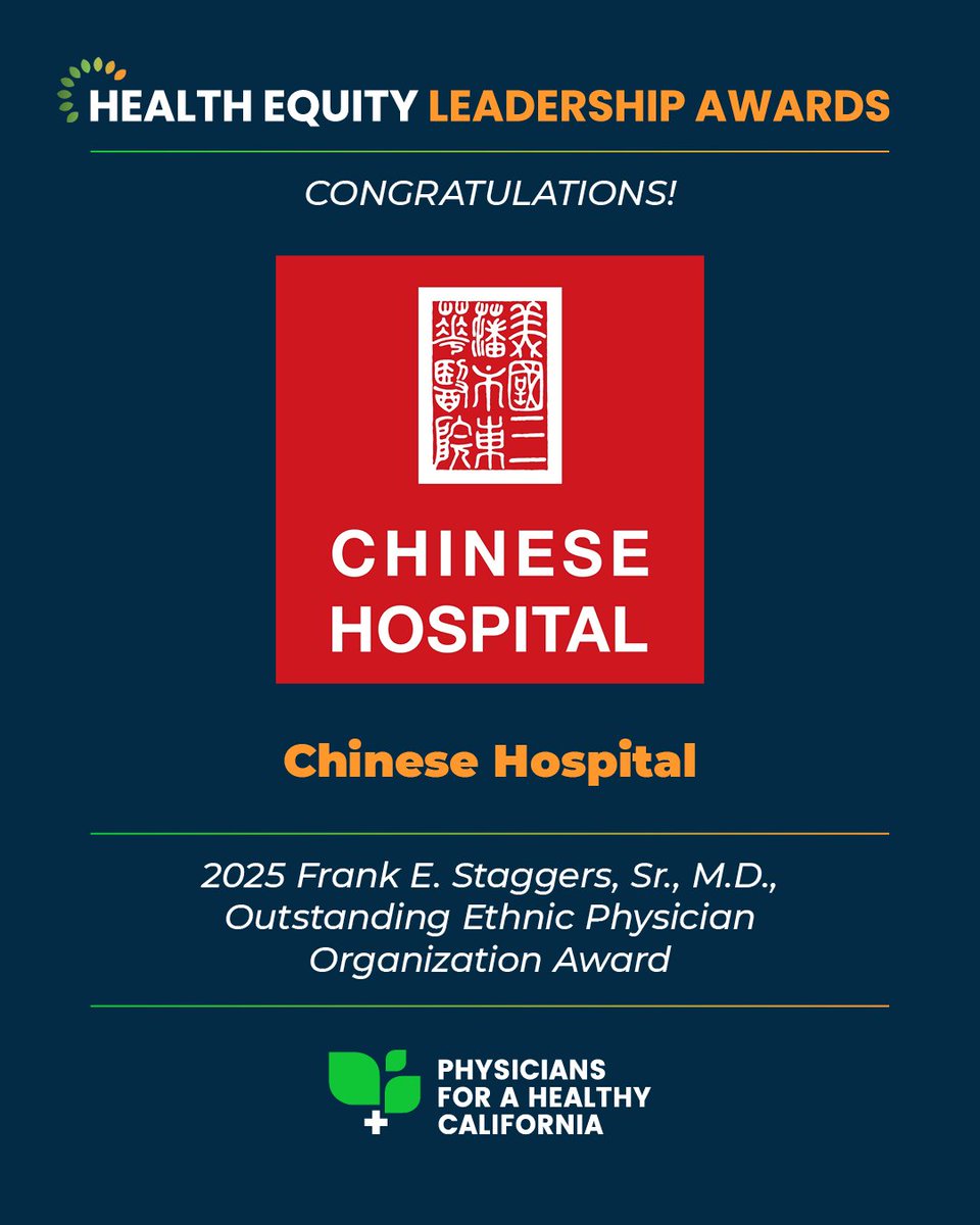 PHCDocs's tweet image. Congratulations to our Health Equity Leadership Awardees! @ChineseHospital received the 2025 Frank E. Staggers, Sr., M.D., Outstanding Ethnic Physician Organization Award for consistently striving to improve the health of its community. phcdocs.org/equity-summit/…