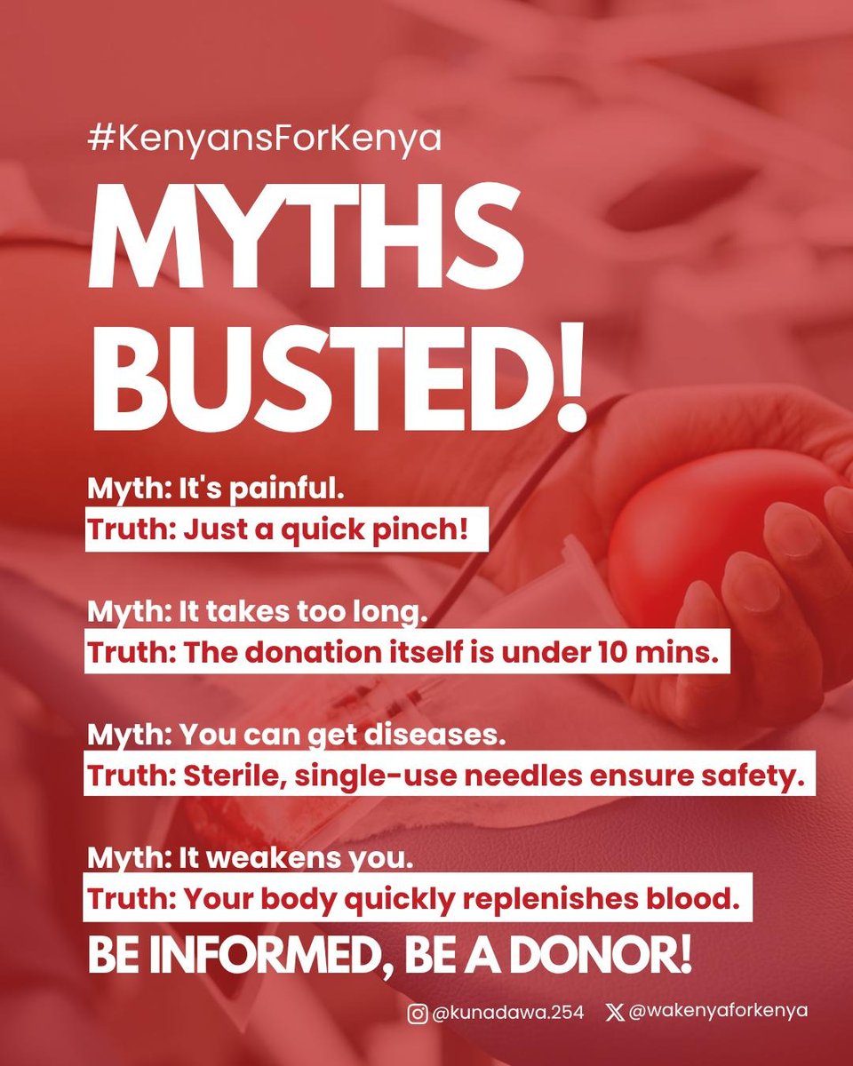 WakenyaForKenya's tweet image. We still have comrades in hospital who desperately need blood.
If you're not sure about the process, here are some quick pointers on why and how you can donate blood.
Each donation is a powerful act of solidarity and compassion for those in dire need. #KenyansforKenya