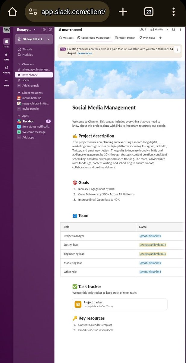 ruqayyahib's tweet image. I navigated Slack today and it was interesting 😊. #Day 16 #buildinpublic
#VirtualAssistant