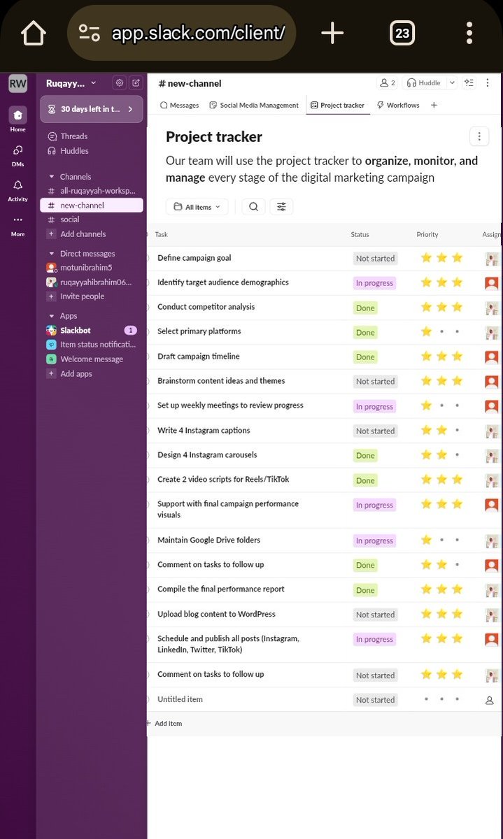 ruqayyahib's tweet image. I navigated Slack today and it was interesting 😊. #Day 16 #buildinpublic
#VirtualAssistant