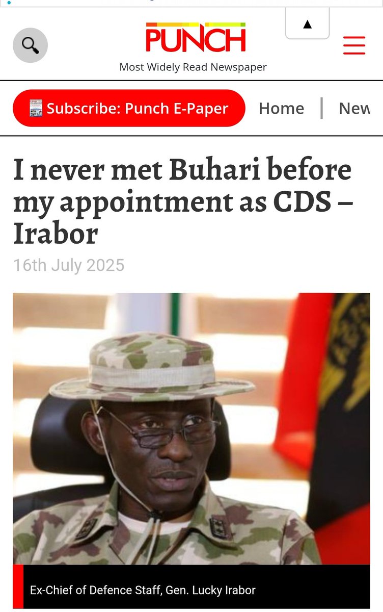 "In PMB, I encountered a disciplined &amp; deeply principled leader. A man who said little but listened intently &amp; deeply attentive &amp; composed... I once asked him, half in jest, how he found the patience &amp; strength. He only smiled"- ex-CDS Gen. Lucky Irabor