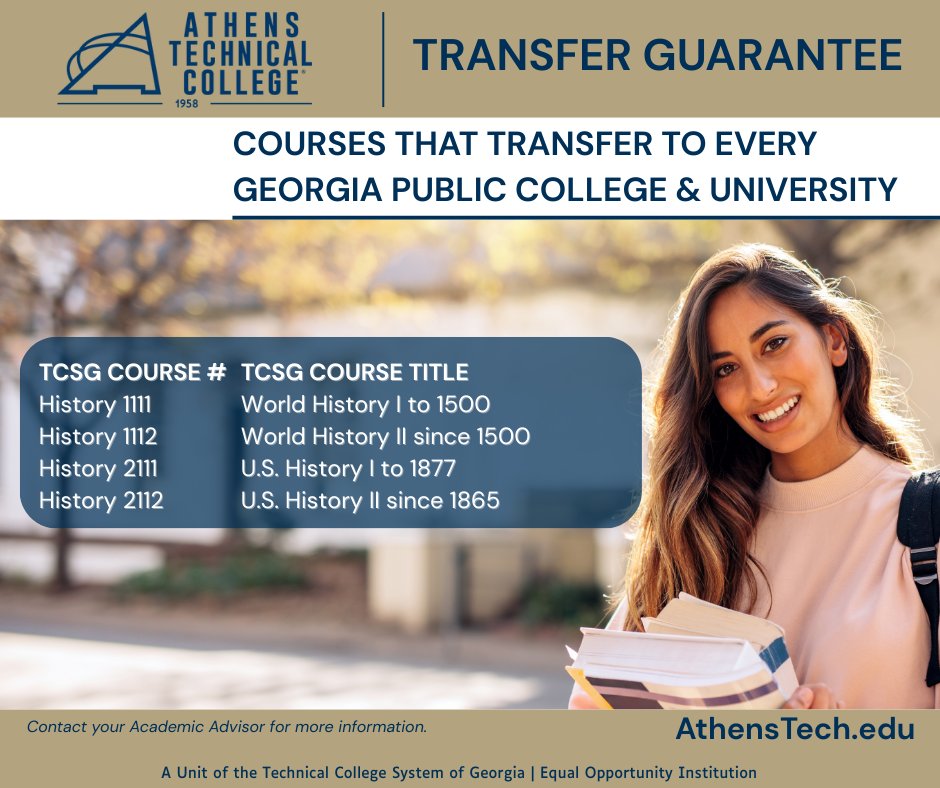 Did you know that FOUR of our History courses will transfer to every Georgia Public College and University? Whether you’re dual-enrolled as a high school student or a traditional student, we are here for your success!