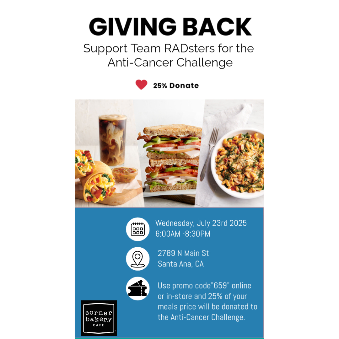 UCI Radiology (@uciradiology) on Twitter photo #TeamRadster is holding another Fundraiser next Wednesday, July 23 at Corner Bakery. Join us for a great cause! Use the information in the picture at the listed location to support our team in the #UCI Anticancer Challenge!
<a href="/UCIradres/">UCI Radiology Residency</a> <a href="/UCI_Neurorads/">UCI Neuroradiology</a> #TeamRadster is holding another Fundraiser next Wednesday, July 23 at Corner Bakery. Join us for a great cause! Use the information in the picture at the listed location to support our team in the #UCI Anticancer Challenge!
<a href="/UCIradres/">UCI Radiology Residency</a> <a href="/UCI_Neurorads/">UCI Neuroradiology</a>