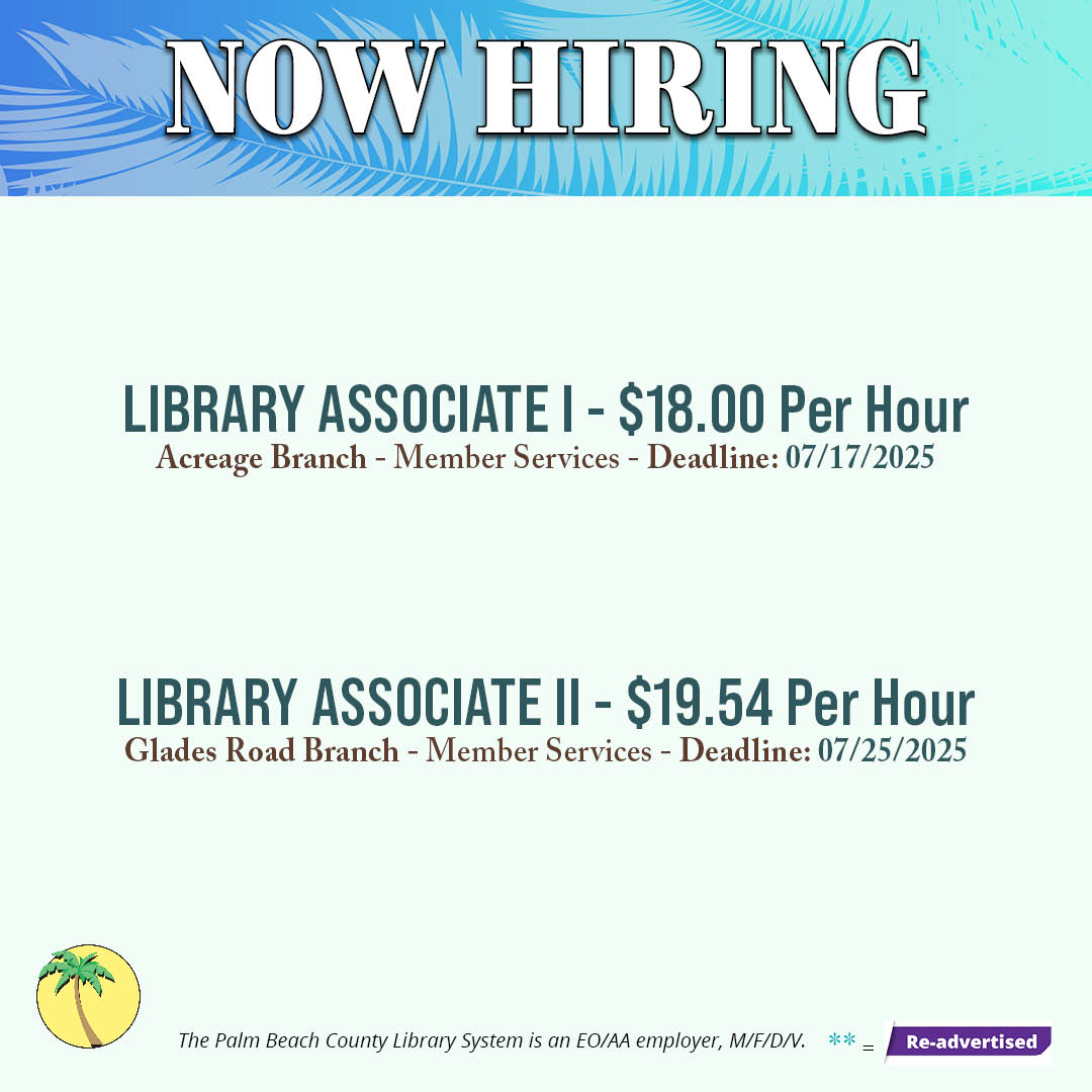 pbclibrary's tweet image. Ready to launch your career? Check out our opportunities and apply today! We have many great benefits, including health insurance, tuition reimbursement, Florida Retirement System & more!
✨ Start your journey with us by visiting tinyurl.com/pbclsJobs
#employment #pbclibrary