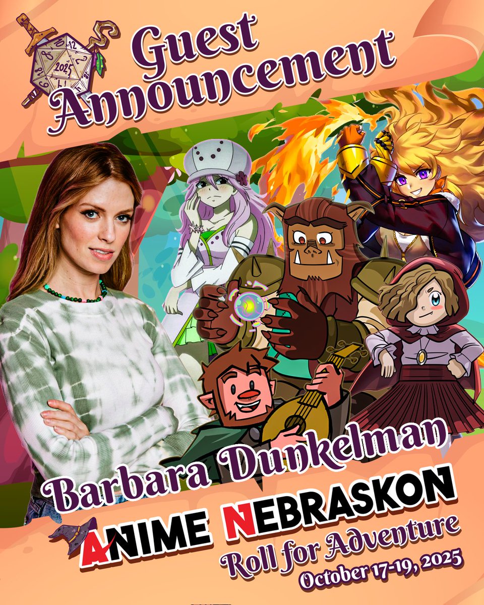 Anime NebrasKon is excited to announce that Barbara Dunkelman will join us! She’s a voice actress known for Yang in RWBY, Jensen in Red vs. Blue, Cosmos in Fairy Tail, and hosts the podcast Always Open. She also stars in comedy, gaming, and reality series by Rooster Teeth.