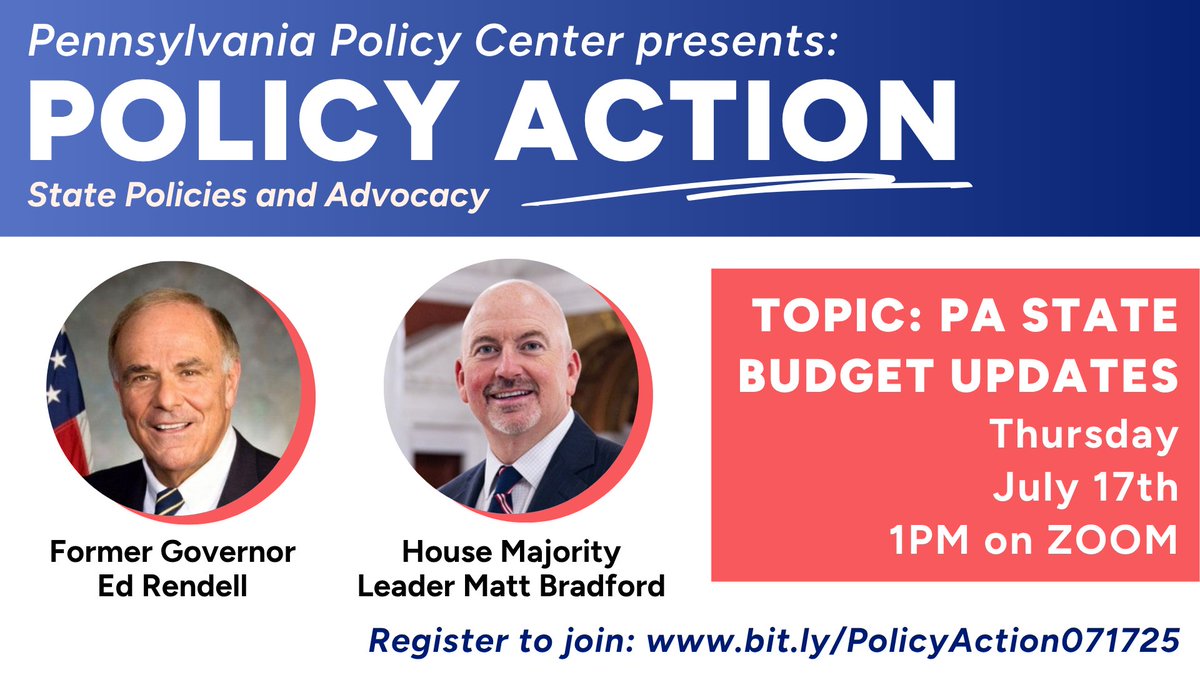 Join us on Thursday for our Policy Action call with two special guests: former Gov. Ed Rendell and PA House Majority Leader Matt Bradford!! We’ll focus on state budget priorities, especially in light of federal funding cuts. RSVP for your link to join: bit.ly/PolicyAction07…