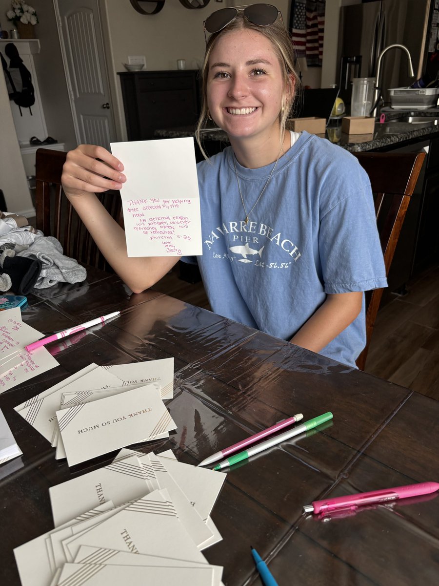 I am so thankful that I have the opportunity to be part of National Charity League. NCL is a great way to volunteer, take care of our community and grow leadership skills. Today my mom and I wrote thank you cards to the volunteers that are helping with the Flood here in Texas and