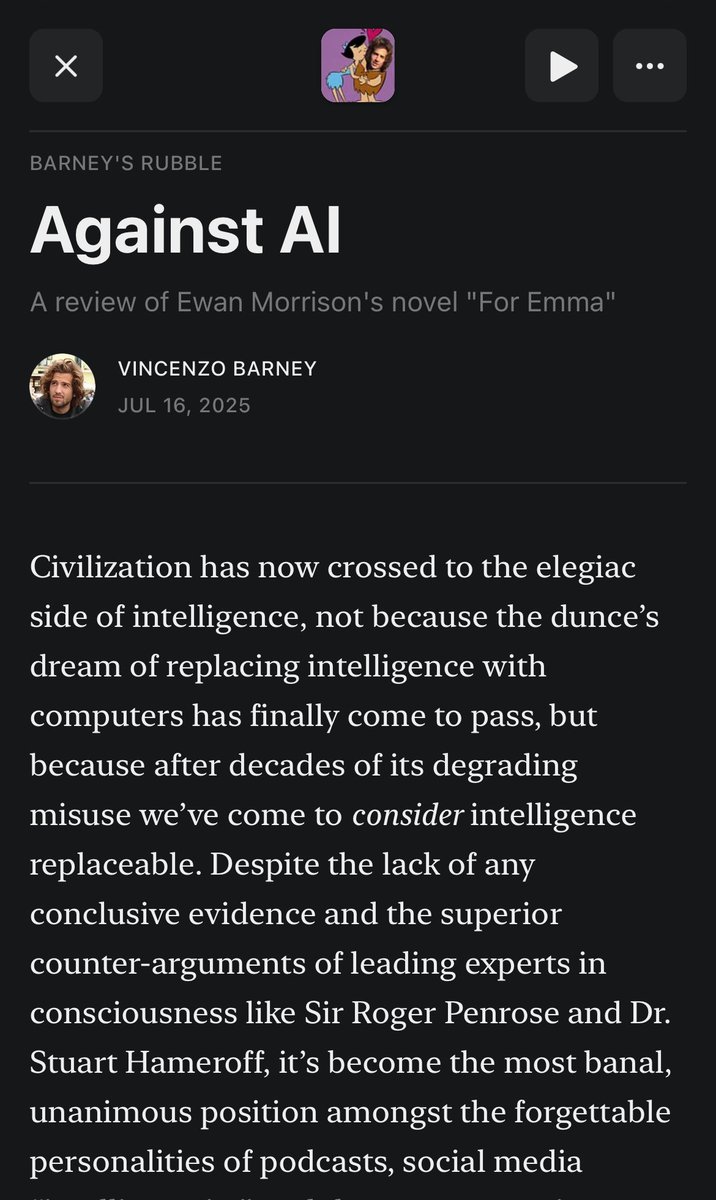 A review/essay around my transhumanist novel For Emma has just been published by the formidable Vincenzo Barney.
Enjoy. 
substack.com/home/post/p-16…