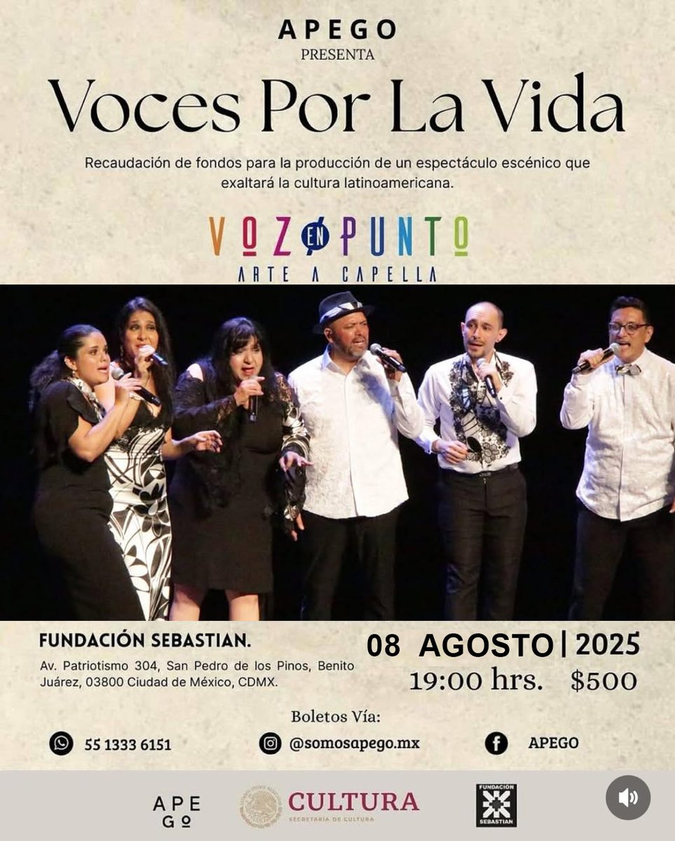 HOY HOY HOY 📌 • <a href="/VozEnPunto/">Voz en Punto</a> en <a href="/FsebastianE/">Fundación Sebastian</a>  VOCES POR LA VIDA ¡Acompáñanos! 8 de agosto 19h • boletos por boletopolis.com #AuraSoprano <a href="/En_laDelValle/">En la Del Valle</a> <a href="/InMixcoac/">𝕀𝕟𝕄𝕚𝕩𝕔𝕠𝕒𝕔</a> <a href="/ColDelValleBJ/">Colonia Del Valle, Benito Juarez, #CDMX</a> <a href="/TacubayaColonia/">○ Tacubaya CDMX ●</a> <a href="/SPedroDLosPinos/">San Pedro de Los Pinos</a> <a href="/LaNapolesCdMx/">La Nápoles CdMx</a> <a href="/CulturaEnMexico/">Cultura en México 🇲🇽</a> <a href="/teatroculturamx/">Teatro y Cultura CDMX</a>