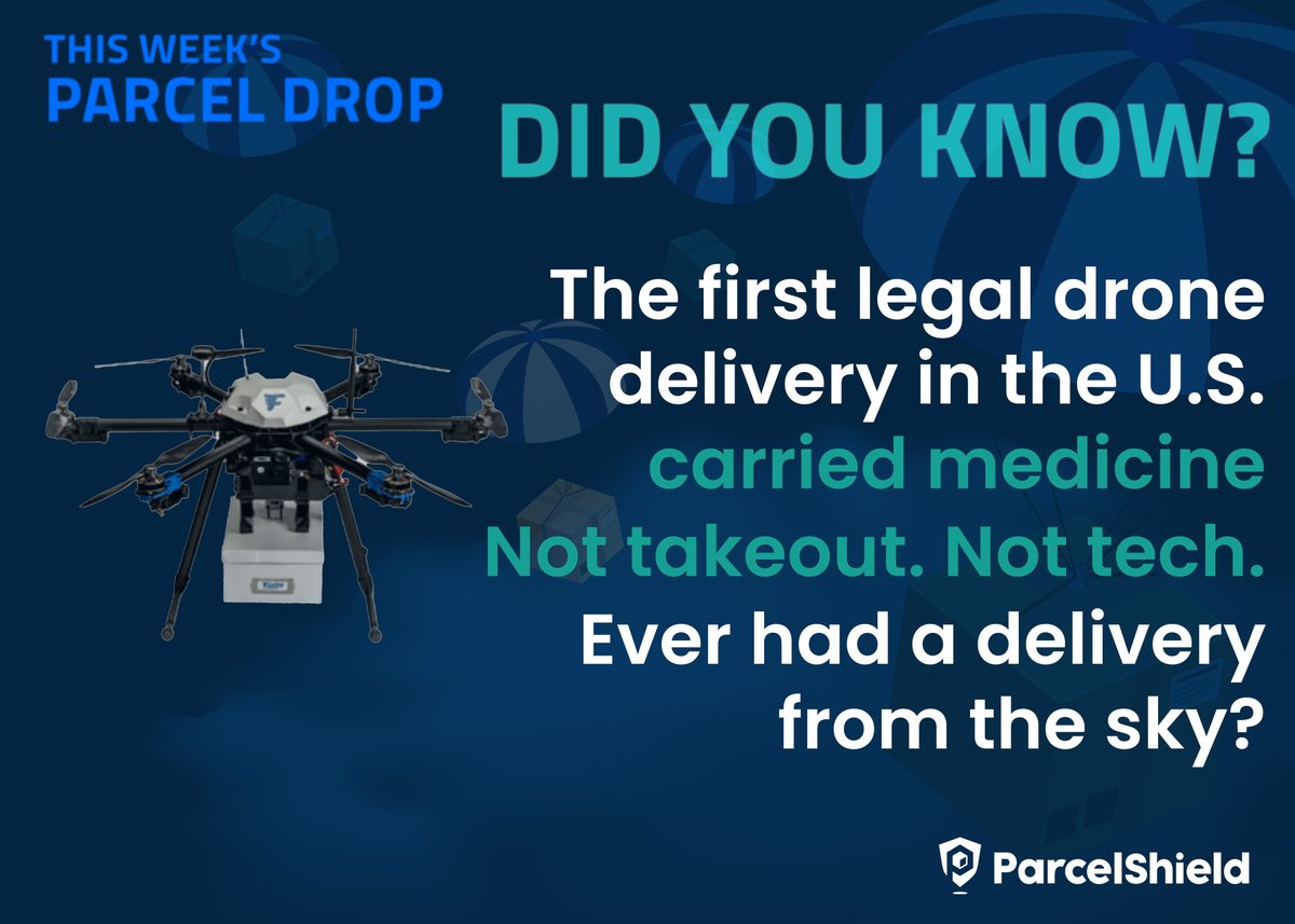 This week’s Parcel Drop takes us to the skies.

In 2015, the first FAA-approved drone delivery flew meds to a rural clinic in Virginia
Not food. Not gadgets. Just real help

Have you ever had a package dropped off by drone?

#ParcelDrop #DroneDelivery #ParcelDrop