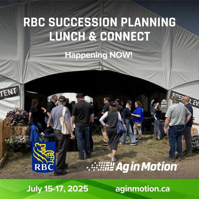 AginMotion's tweet image. Happening now! Join RBC, Farm Management Canada & MNP for Bridging the Gap: a vital session on farm succession planning.
🕛 12–2 PM
📍 Special Events Tent
All welcome—don’t miss it!
#AIM25 #AgInMotion #FarmTransition #SuccessionPlanning #RBC