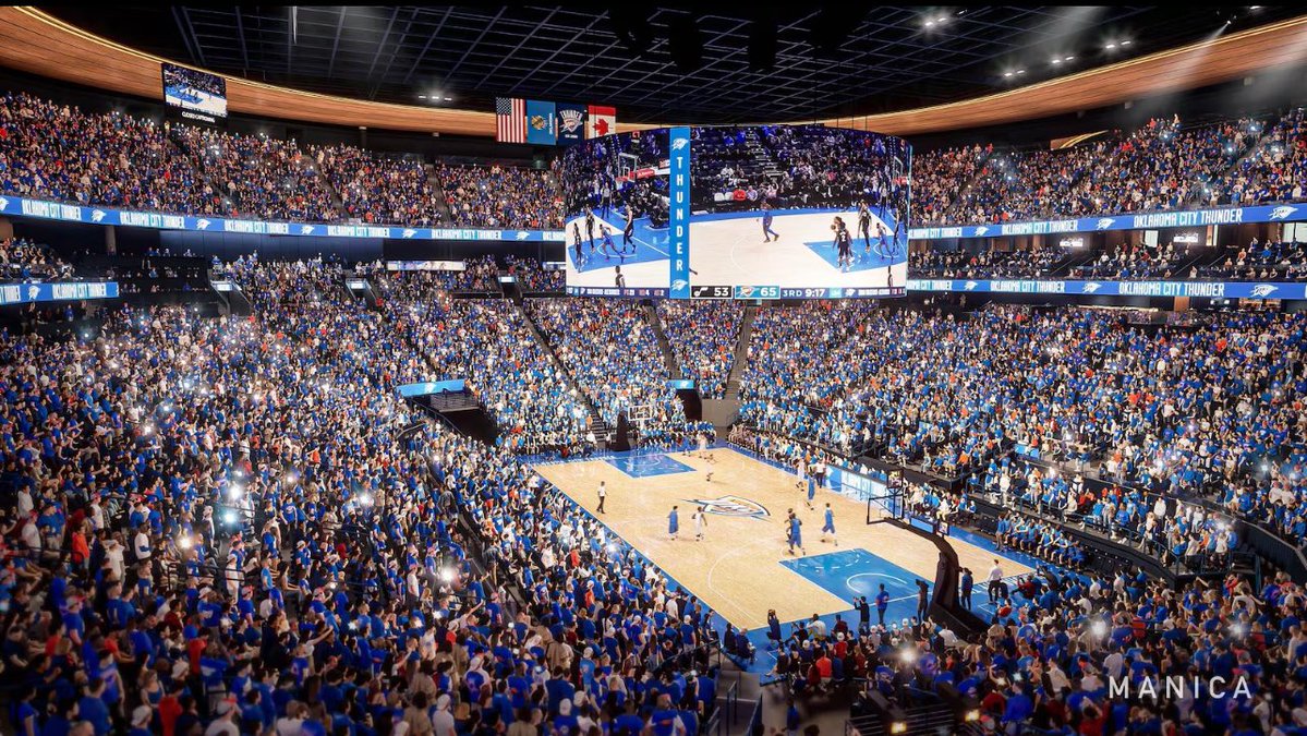 ThunderFilmRoom's tweet image. The first renderings for OKC’s near 1 Billion Dollar arena that is set to open in 2028, per @SBJ.