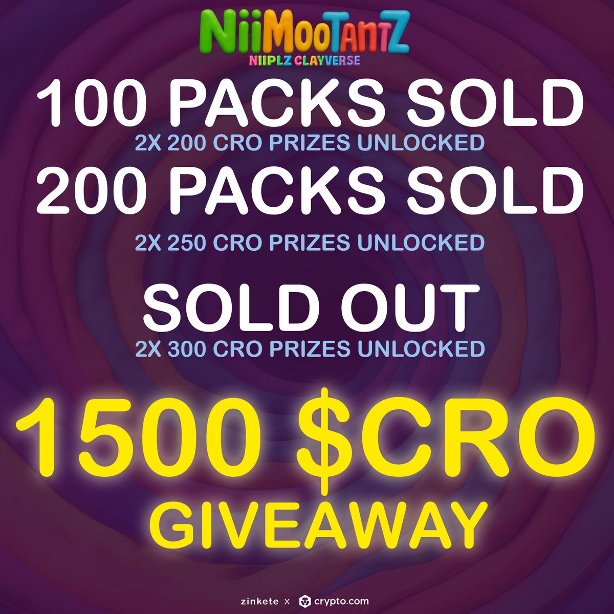 ZINKETE (@zinkete) on Twitter photo crypto.com/nft/drops-evenβ¦
π° 2 prizes of 200 $CRO are on the line π
Help us reach 100 packs sold and weβll reward 2 lucky engagers!
β
Like, comment, or repost = 1 entry
π§± Clay creatures are mutating fast
Letβs run it up, #CROfam π₯
#NiiMootantz #niiplz
Only on <a href="/cryptocomnft/">Crypto.com NFT</a> crypto.com/nft/drops-evenβ¦
π° 2 prizes of 200 $CRO are on the line π
Help us reach 100 packs sold and weβll reward 2 lucky engagers!
β
Like, comment, or repost = 1 entry
π§± Clay creatures are mutating fast
Letβs run it up, #CROfam π₯
#NiiMootantz #niiplz
Only on <a href="/cryptocomnft/">Crypto.com NFT</a>