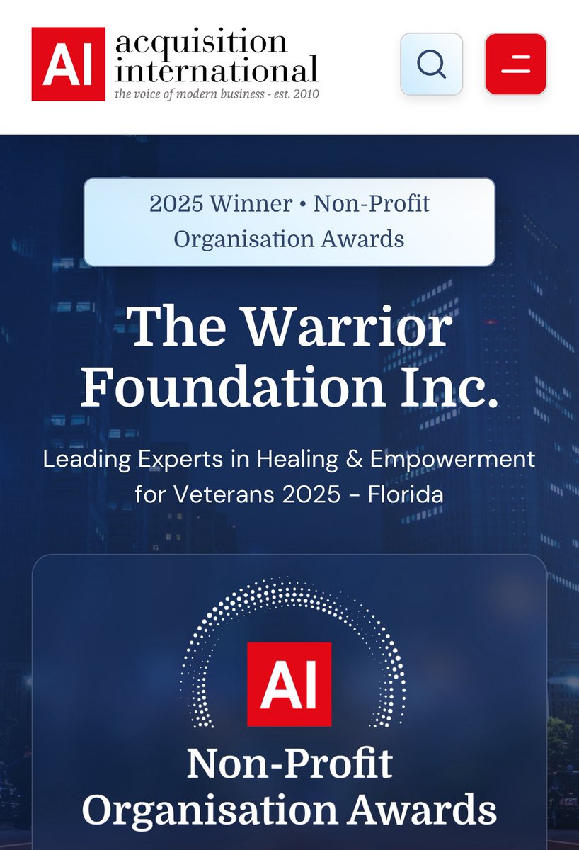 The Warrior Foundation 501(C)3 HEALING HEROES (@thewarriorfound) on Twitter photo Congrats to the entire The Warrior Foundation team | 2025 Acquisition International Nonprofit Award 🥇 for Veteran Heal & Wellness
Wellness <a href="/IntrinsicVets/">Intrinsic Warriors Wellness with The Warrior Fdn</a>
Fitness <a href="/KeepForgingFwd/">Intrinsic Warriors Fitness with The Warrior Fdn</a>
Camaraderie
<a href="/CamaraderieVETS/">Camaraderie with The Warrior Foundation</a>
Ambassadors <a href="/VeteranInsights/">Ambassadors | Sponsors of The Warrior Foundation</a>
🔗 acquisition-international.com/winners/the-wa… Congrats to the entire The Warrior Foundation team | 2025 Acquisition International Nonprofit Award 🥇 for Veteran Heal & Wellness
Wellness <a href="/IntrinsicVets/">Intrinsic Warriors Wellness with The Warrior Fdn</a>
Fitness <a href="/KeepForgingFwd/">Intrinsic Warriors Fitness with The Warrior Fdn</a>
Camaraderie
<a href="/CamaraderieVETS/">Camaraderie with The Warrior Foundation</a>
Ambassadors <a href="/VeteranInsights/">Ambassadors | Sponsors of The Warrior Foundation</a>
🔗 acquisition-international.com/winners/the-wa…