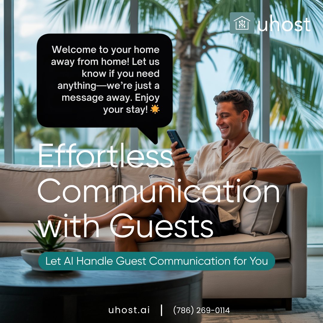Uhost_ai's tweet image. 📲 Stay on top of guest communication with UHost.AI

Automated messages for check-ins, tips &amp;amp; more—on time, every time.

No delays. No stress. Just happier guests &amp;amp; better reviews.

#UHostAI #SmartHosting #GuestCommunication #VacationRentals #AIForHosts