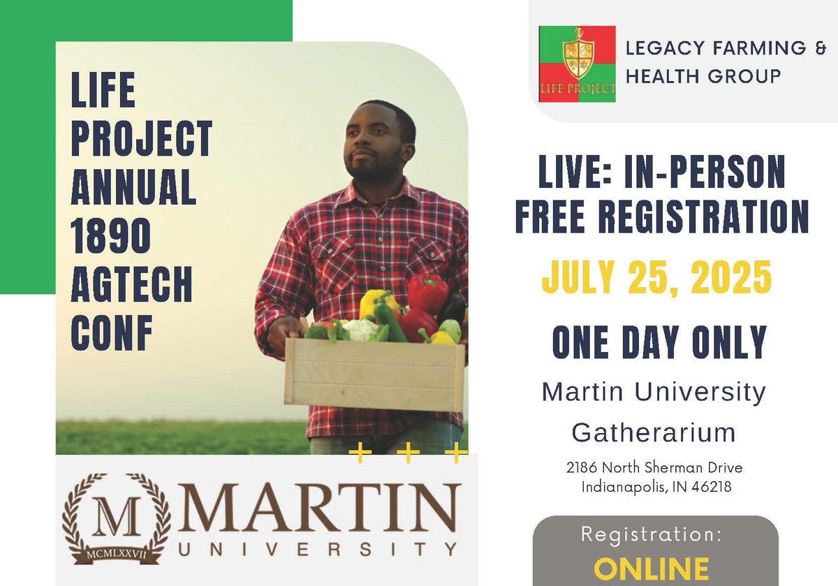 PurdueExtension's tweet image. The LIFE Project Farming & Assistive Technology Workshop is July 25 at @MartinU1977. Led by the Peoples Foundation and Legacy Farming and Health Group with support from #PurdueExtension and @NatlAgrAbility. Free to attend. Register by July 22: the-lifeproject.com/life-conference