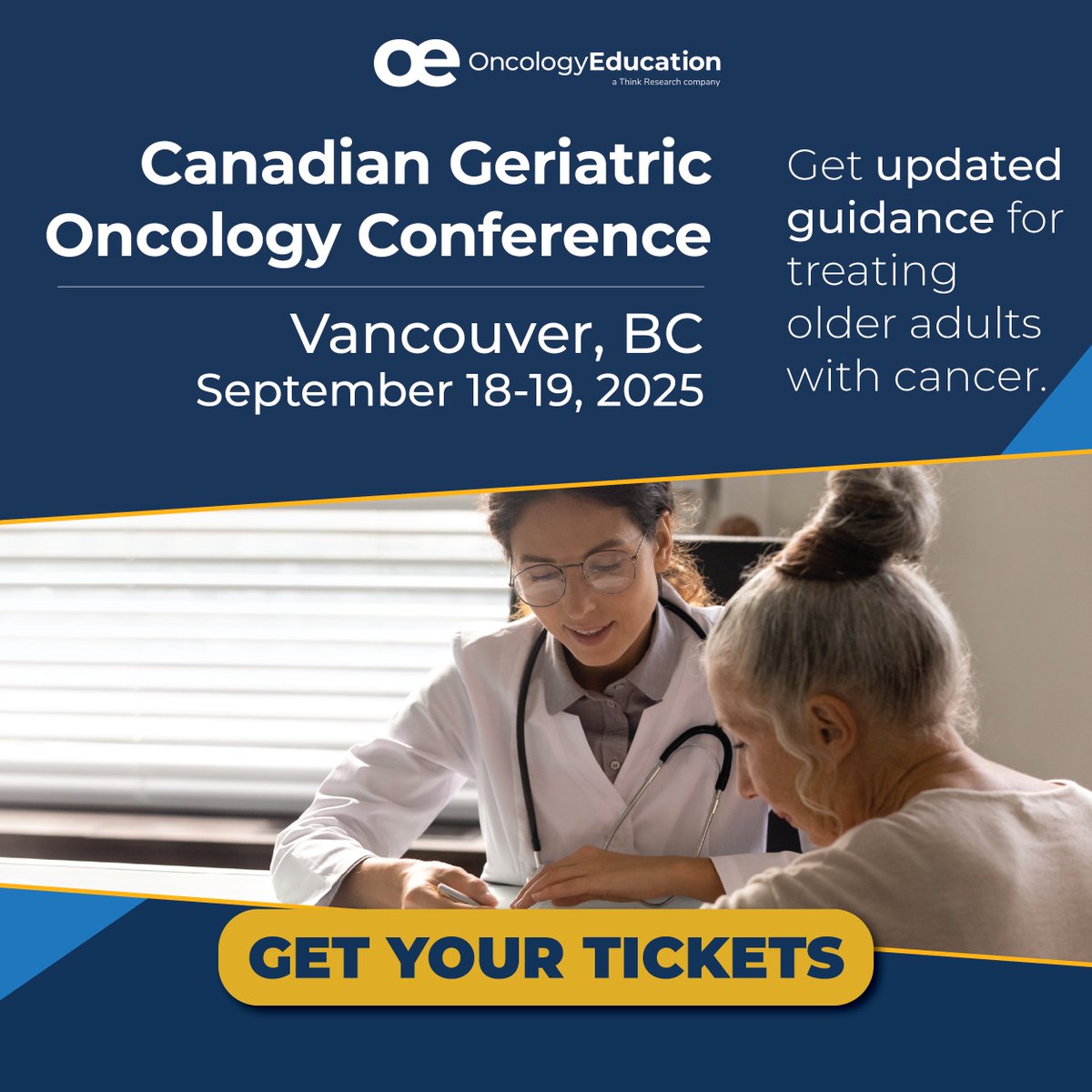 OncEd's tweet image. Nearly 60% of new cancer cases in Canada occur in adults aged 65+. Are your treatment strategies optimized for older patients? Join top experts for the Canadian Geriatric Oncology Conference.
✅ Practical tools
✅ Age-specific insights
🔗 Register: ow.ly/zgWS50WkyCp