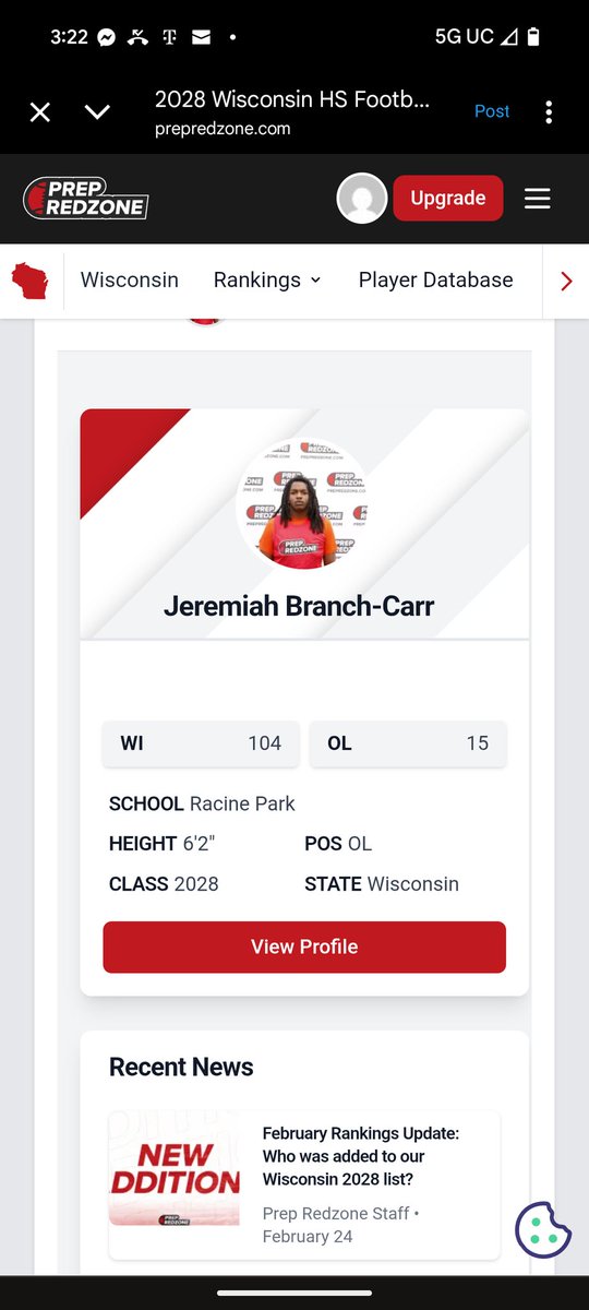 Jeremiah Branchcarr (@jcbranchcarr) on Twitter photo Thankful for and appreciate the recognition. I'm proud of the work I put in to become ranked. Just the beginning, time to put in more work.
<a href="/bench424nmore/">Mark Gibson</a>
<a href="/PrepRedzoneWI/">Prep Redzone Wisconsin</a>
<a href="/OLMafia/">OL MAFIA</a>
<a href="/StCatsFootball/">St. Cat's Football</a>
<a href="/MJ_NFLDraft/">Mark Johnson</a> Thankful for and appreciate the recognition. I'm proud of the work I put in to become ranked. Just the beginning, time to put in more work.
<a href="/bench424nmore/">Mark Gibson</a>
<a href="/PrepRedzoneWI/">Prep Redzone Wisconsin</a>
<a href="/OLMafia/">OL MAFIA</a>
<a href="/StCatsFootball/">St. Cat's Football</a>
<a href="/MJ_NFLDraft/">Mark Johnson</a>