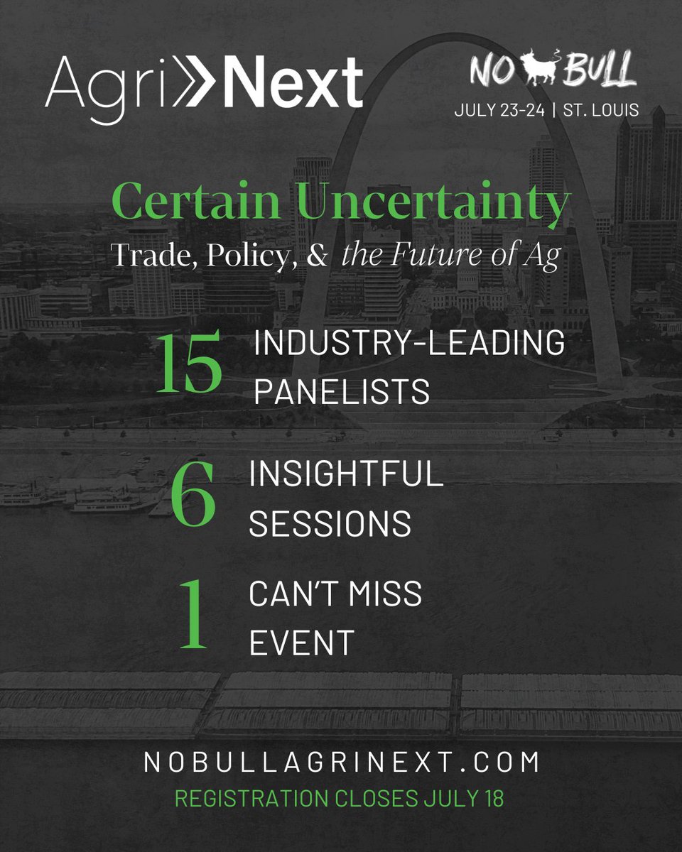NoBullAgriNext's tweet photo. We are ONE WEEK away from AgriNext! Don't miss this incredible event!

Registration includes @ZanerAgHedge Riverboat Cruise, Thursday's full program: Certain Uncertainty, &amp; @CGBEnterprises All-Inclusive Baseball Experience

For details &amp; to register, visit https://t.co/dHmiNd5DPs https://t.co/7H8WP41Cc0