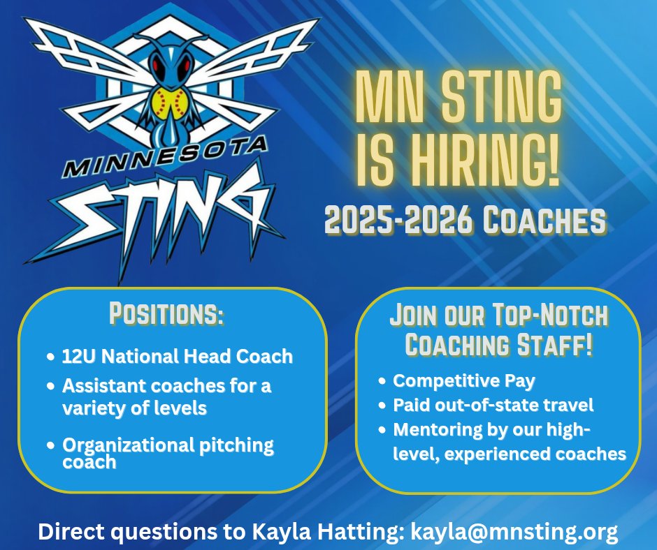 We are seeking coaches to join our amazing staff! Contact kayla@mnsting.org
