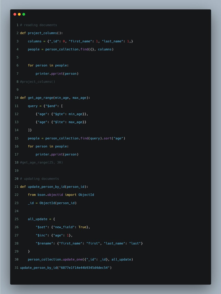 mubaraqabba's tweet image. mongoDB - more on CRUD 

#pythonlearning #AI #ML