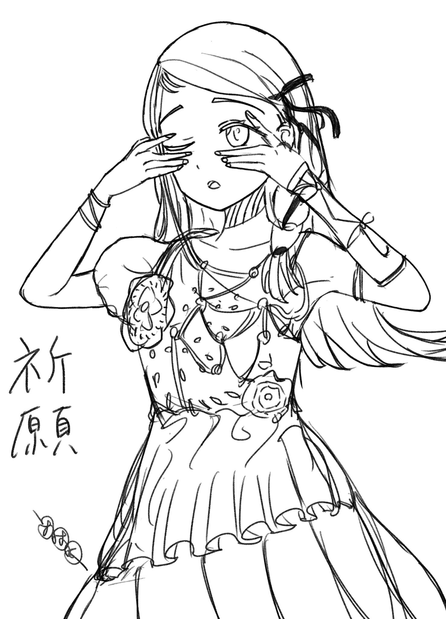 ホ*ビ様 手描きイラスト　団子 ゆるっとお団子ヘア × オーバーオール . . . #お団子ヘア