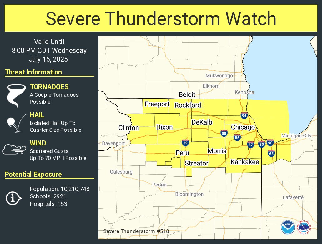 MorganKolkmeyer's tweet image. #BREAKING Severe Thunderstorm Watch until 8pm @WGNMorningNews @WGNNews