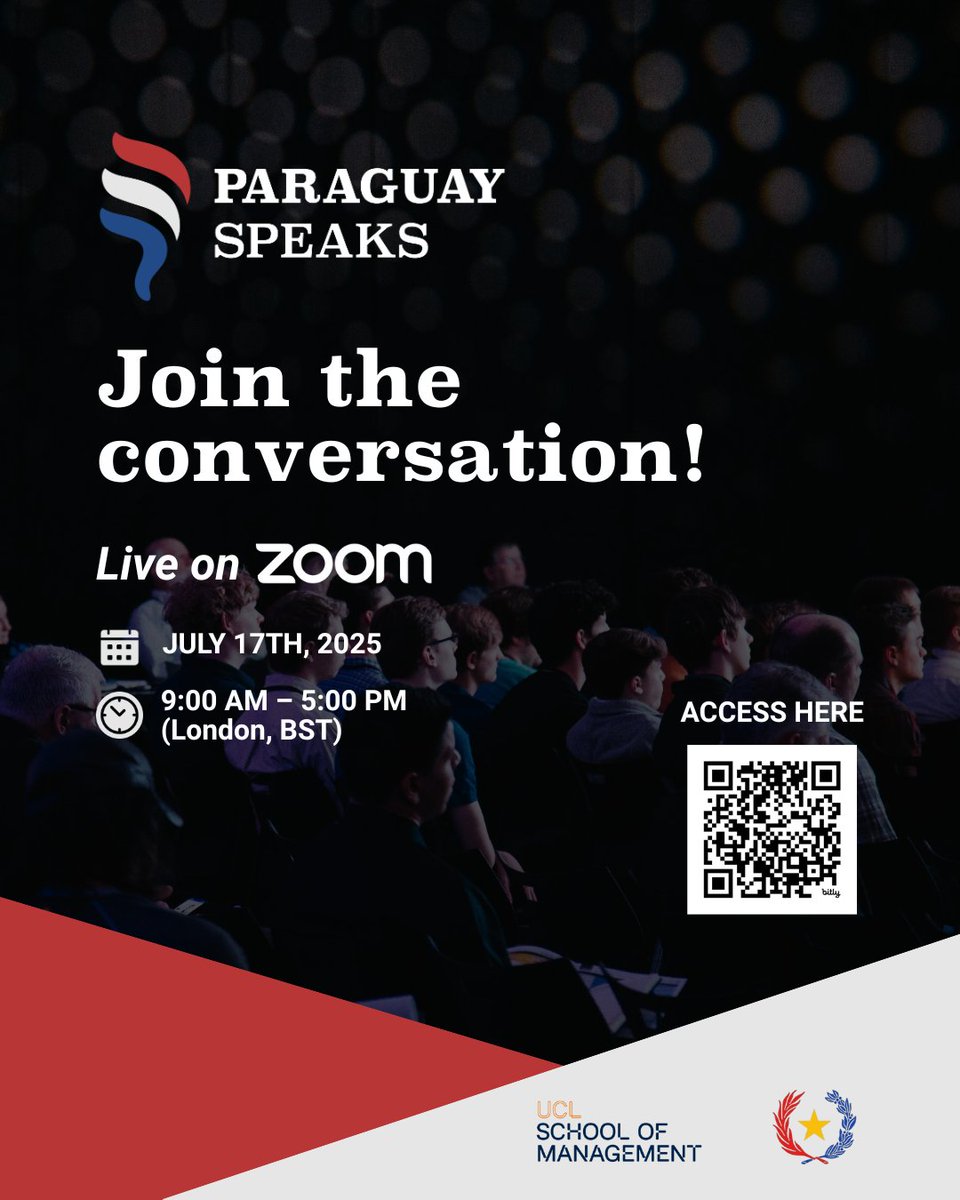 🎙️ #ParaguaySpeaks is streaming LIVE on Zoom!

📅 July 17, 2025 | 🕘 9AM–5PM (London BST)

🎟️ Join the conversation on education, energy, infrastructure &amp; more.

🔗 Access it here: bit.ly/PYSpeaksZoom

#Education #Economy #Entrepreneurship #Energy #Environment #Infrastructure