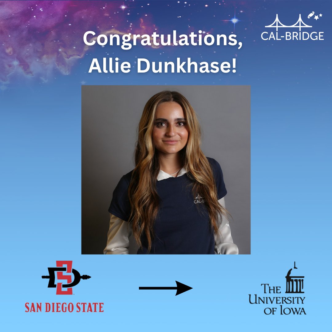 cal_bridge's tweet image. Allie Dunkhase, a San Diego State University Physics &amp;amp; Astronomy Student, is headed to the University of Iowa to attend the Post-Baccalaureate Program with the Physics &amp;amp; Astronomy Department. Congratulations, Allie! 🎓
@SDSU @calstate