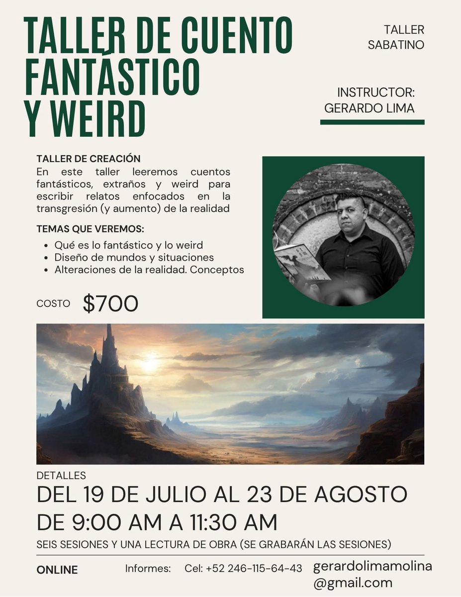 Jerryla's tweet image. ¿Y si escribes esa historia que llevas dentro desde hace años?

Abro inscripciones para mi Taller de Cuento: un espacio donde la imaginación se afila, se juega y se escribe con verdad.

Modalidad: virtual 
Iniciamos este sábado 19

Si te interesa, te cuento más por DM o al correo