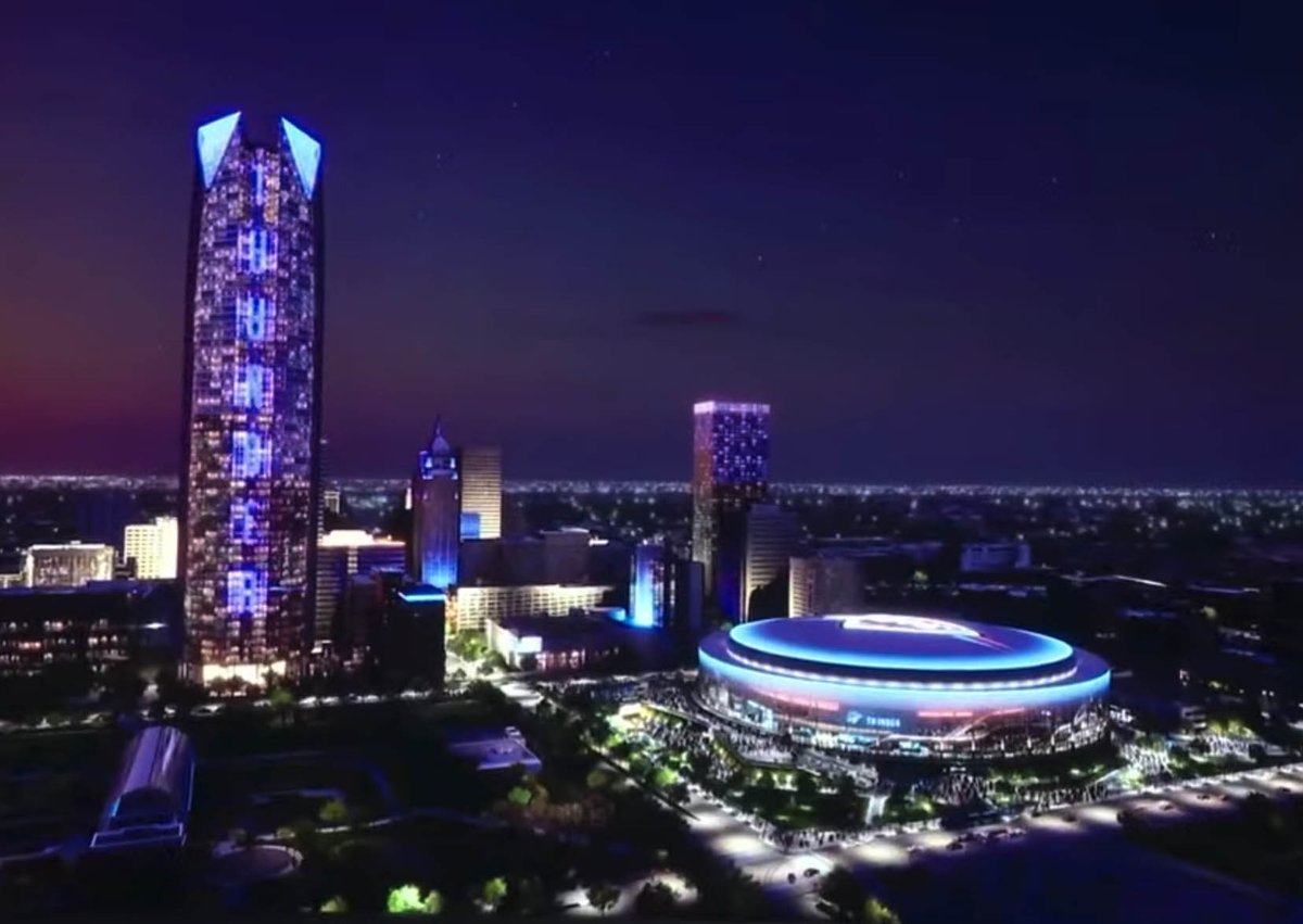 OKCTalk's tweet image. Here is the first glimpse of the new arena planned for the old Myriad/Cox Center site.
Construction will start in early 2026, and the project is scheduled to be complete by the summer of 2028, in time for the 2028/29 season