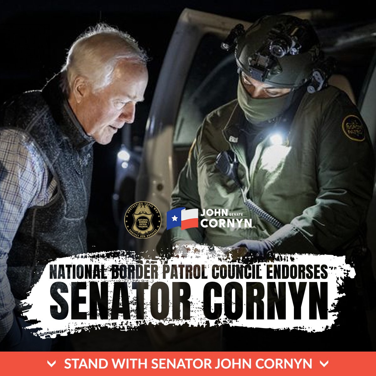 TeamCornyn's tweet image. Border Patrol just endorsed @JohnCornyn.
They trust him.
They back him.
They know he delivers.
Stand with Senator John Cornyn