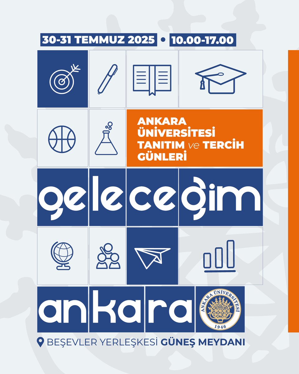 🫵 #GeleceğimAnkara

🗓️ 30-31 Temmuz’da tüm üniversite aday öğrencilerini Ankara Üniversitesine  bekliyoruz. Beşevler Yerleşkemizde tüm bölümlerimiz ve programlarımız stant açacak. Ankara Üniversitesine dair merak ettiğiniz tüm sorulara cevap bulabilecekseniz. 

🔴 “Tercih