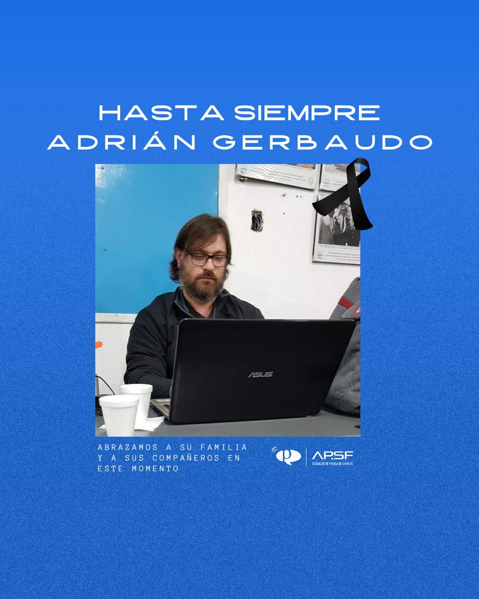 PrensaSantaFe's tweet image. 🖤La APSF expresa su hondo pesar por el fallecimiento del periodista Adrián Gerbaudo. Fue delegado en el diario La Opinión de Rafaela y afiliado a nuestro sindicato, además de desarrollar tareas en distintos medios de su ciudad. Nuestras condolencias a sus familiares y amigos.