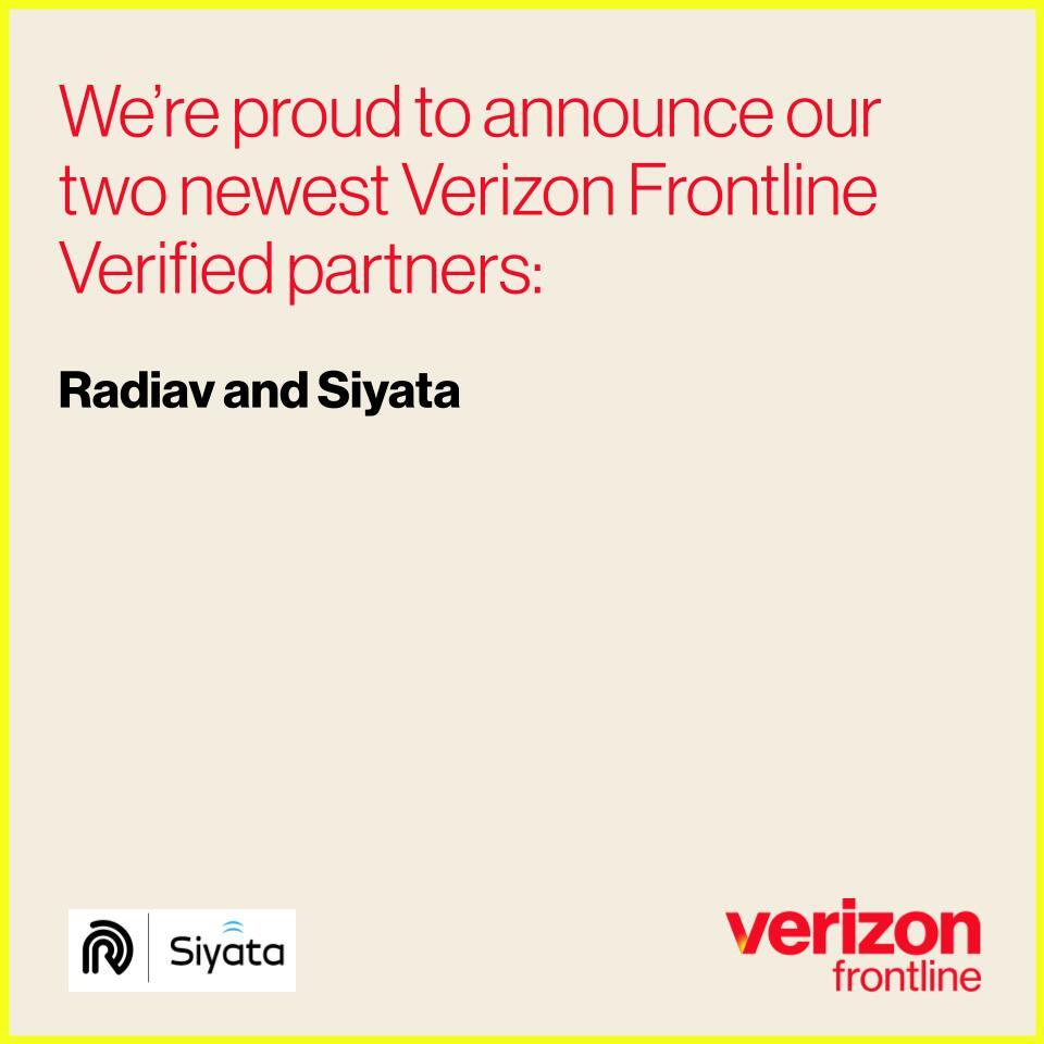 vzfrontline's tweet image. Verizon is proud to announce Radiav and @SiyataMobile as the two newest partners to receive Verizon Frontline Verified status. Learn more about Radiav&apos;s Rapid Air Deployable (RAD) and the Siyata SD7 and find out what this means for first responders vzbiz.biz/3GMyUed.