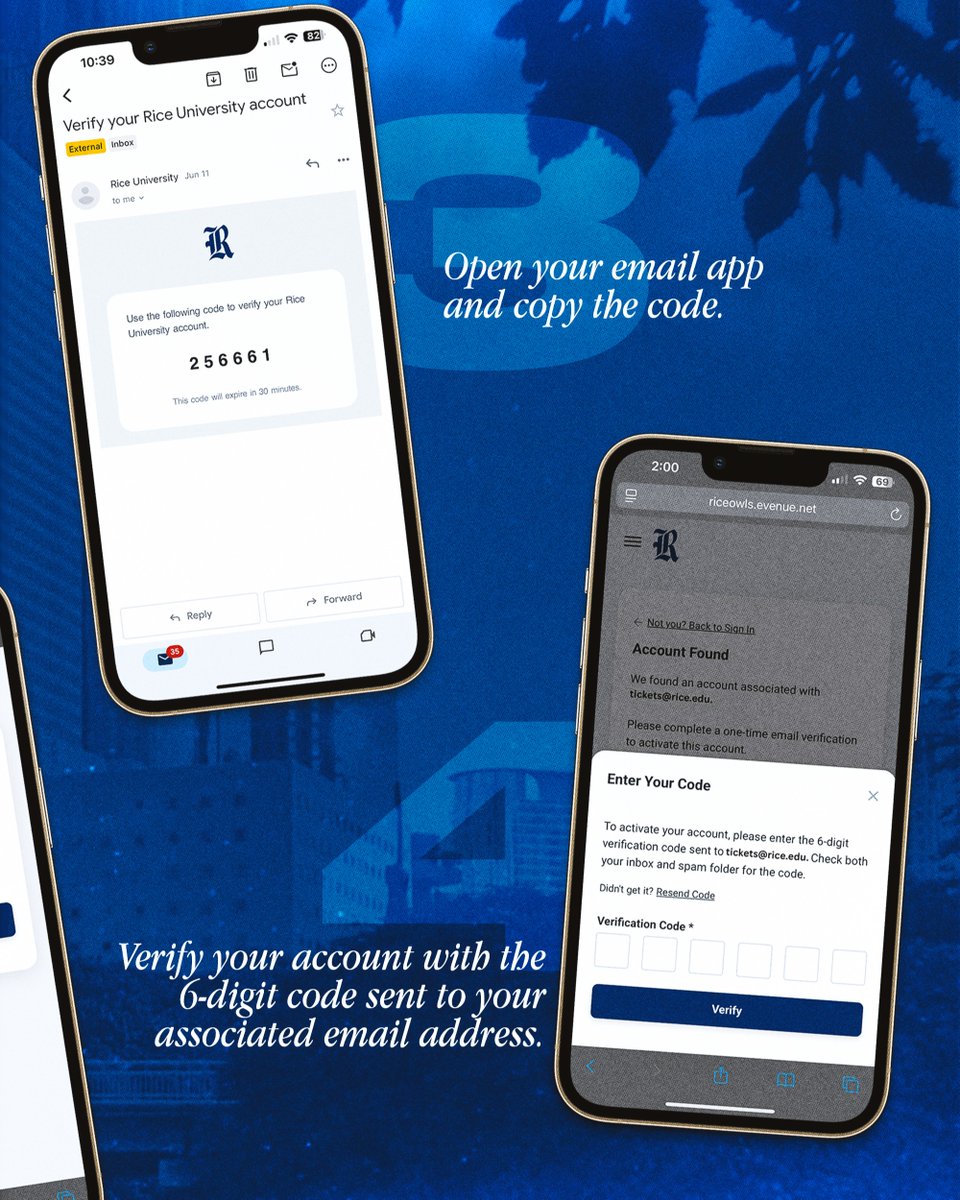 RiceAthletics's tweet image. It’s almost football season… you got your tickets ready? 🏈📱
Add them to your phone now and skip the hassle on game day.
🎟️ riceowls.evenue.net/signin
#GoOwls👐