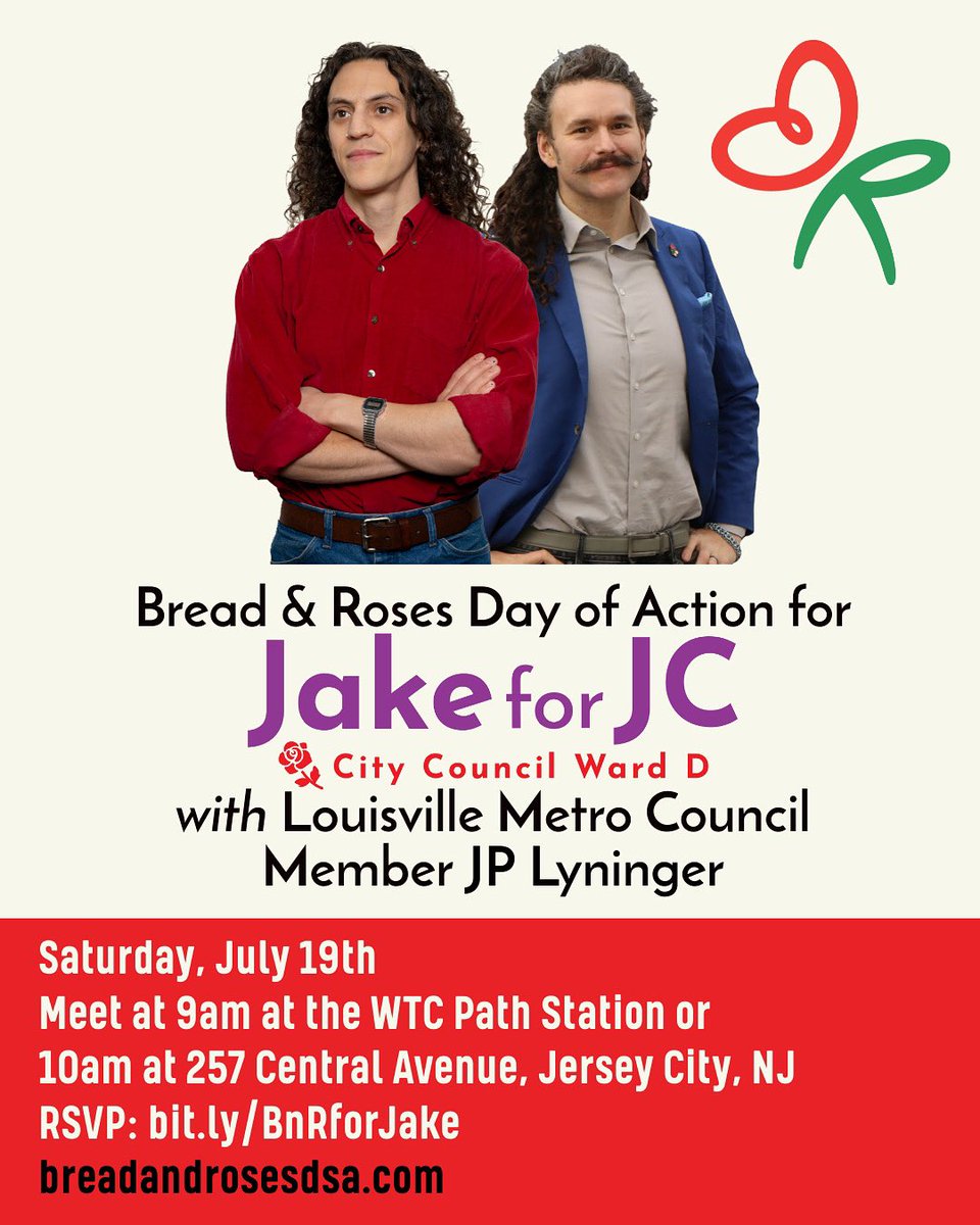 breadrosesDSA's tweet image. Come out to canvass for @jake_ephros with B&R members from North New Jersey, New York City, and Louisville on Saturday, July 19th! We will be joined by Louisville Metro Council Member @jpforlou 🌹
🔗 RSVP at bit.ly/BnRforJake