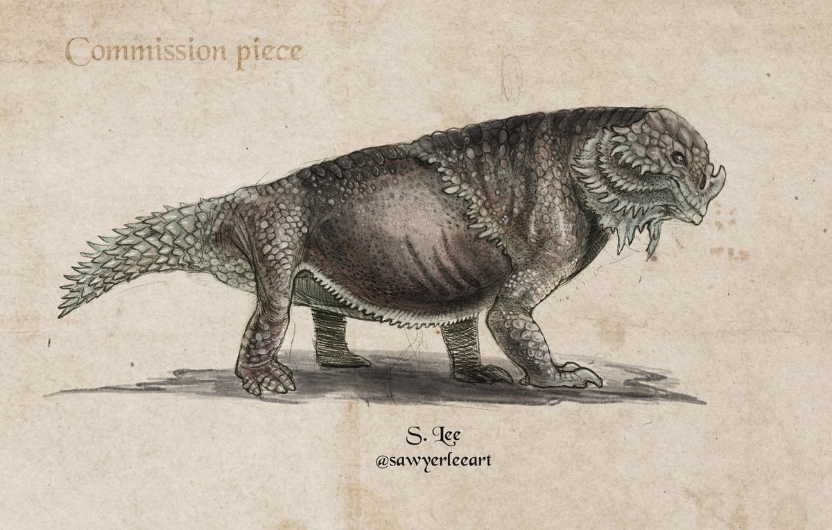 sawyerleeart's tweet image. Commissioned drawing of a cool reptilian critter, dm me if you’re interested in something like this!
