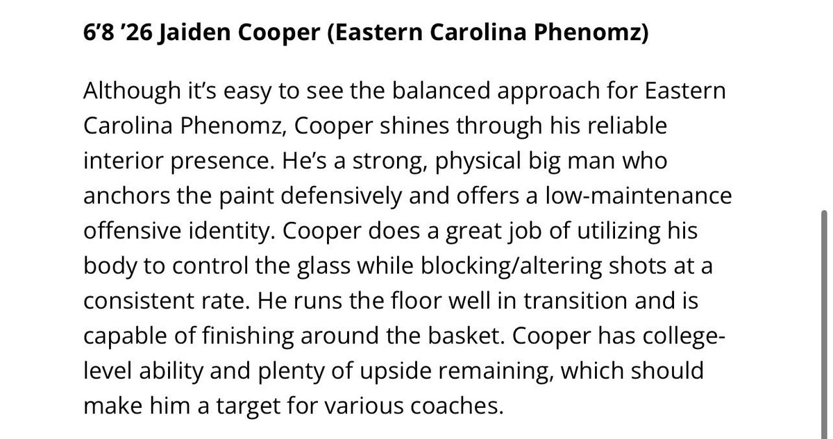 Jaiden Cooper (@jaicoop21) on Twitter photo Had a great weekend at <a href="/Phenom_Hoops/">Phenom Hoop Report</a> 🏀 <a href="/JeffreyBendel_/">Jeff Bendel</a> thank you for the write-up. I appreciate the recognition. I’m locked in on continuing to grow and develop. Had a great weekend at <a href="/Phenom_Hoops/">Phenom Hoop Report</a> 🏀 <a href="/JeffreyBendel_/">Jeff Bendel</a> thank you for the write-up. I appreciate the recognition. I’m locked in on continuing to grow and develop.