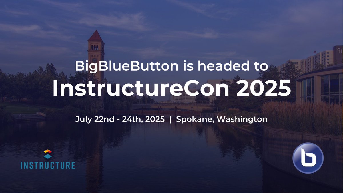 BigBlueButton (@bigbluebutton) on Twitter photo We’re headed to Spokane for #INSTCon25!
📍 Booth 59
📊 Live analytics demos
🎓 Tools designed for teaching—not just video
🎁 Kindle Paperwhite giveaways
🎤 Don’t miss <a href="/ffdixon/">Fred Dixon</a> on AI + virtual learning
🔗 bigbluebutton.org/instructurecon…
#CanvasLMS #EdTech We’re headed to Spokane for #INSTCon25!
📍 Booth 59
📊 Live analytics demos
🎓 Tools designed for teaching—not just video
🎁 Kindle Paperwhite giveaways
🎤 Don’t miss <a href="/ffdixon/">Fred Dixon</a> on AI + virtual learning
🔗 bigbluebutton.org/instructurecon…
#CanvasLMS #EdTech