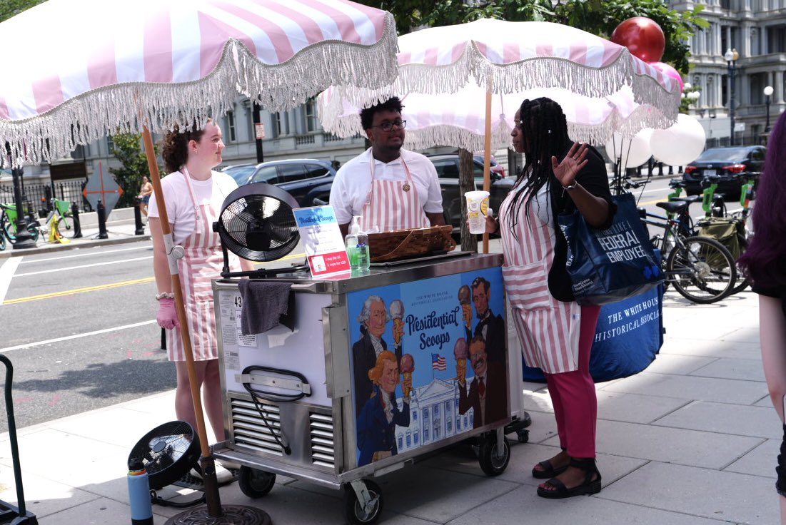 PenguinSix's tweet image. The White House Historical Association has started selling Presidential Scoops of ice cream in front of their new People’s House exhibit near the White House.