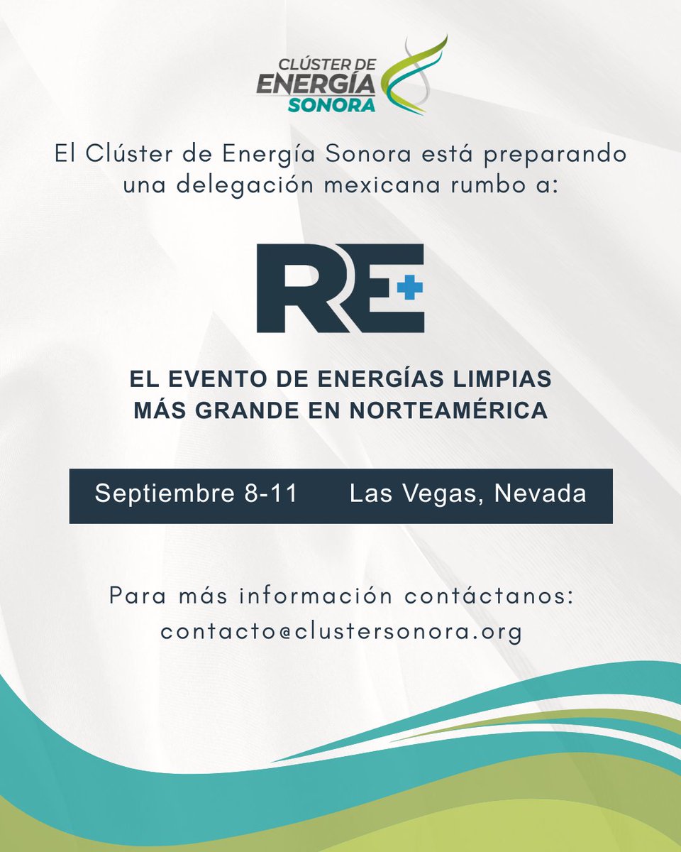 ¡Forma parte de la delegación mexicana rumbo a RE+ 2025 en Las Vegas!

El evento más importante de energías limpias en Norteamérica ⚡

Para mas información, contáctanos al correo contacto@clustersonora.org