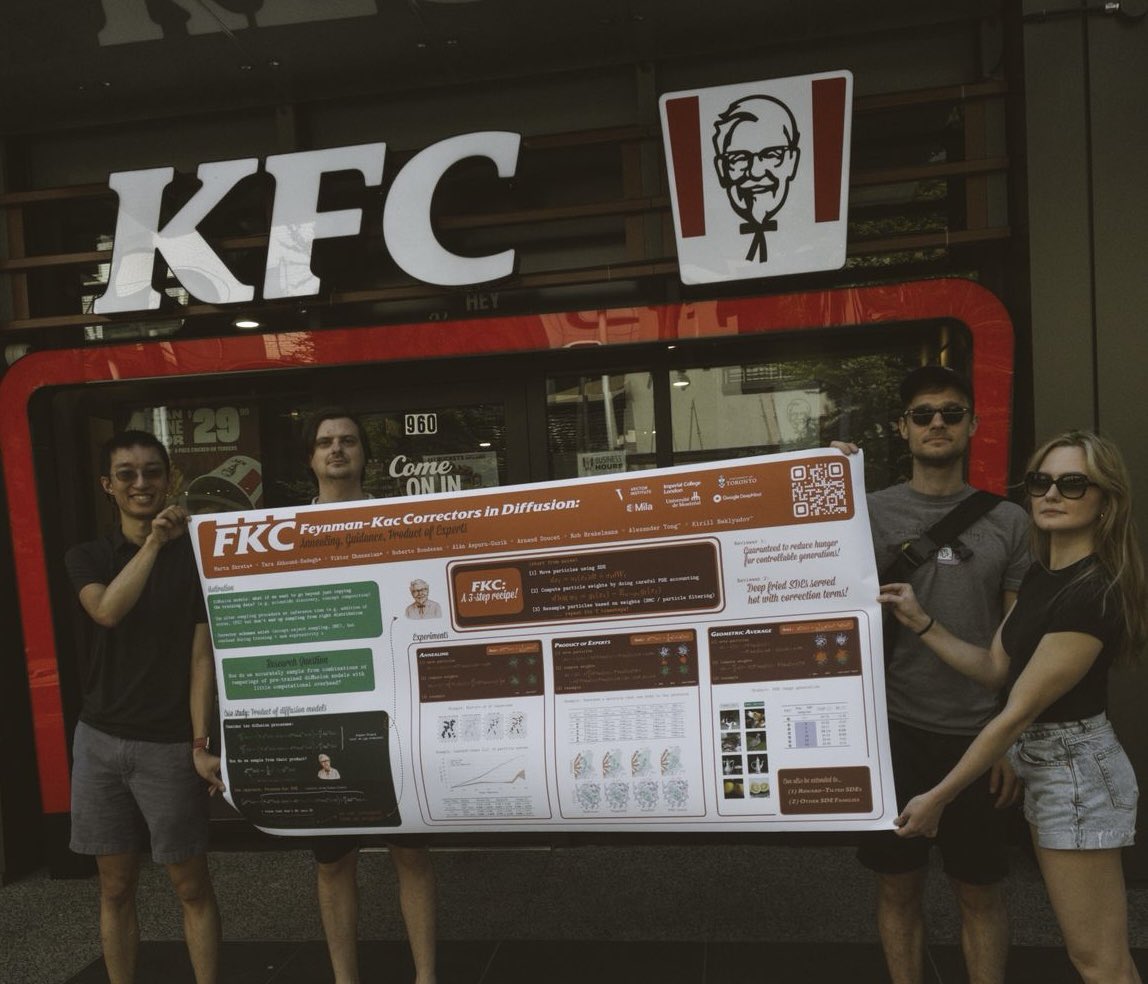 martoskreto's tweet image. we’re not kfc but come watch us cook with our feynman-kac correctors, 4:30 pm today (july 16) at @icmlconf poster session — east exhibition hall #3109
@k_neklyudov @AlexanderTong7 @tara_aksa @OhanesianViktor
