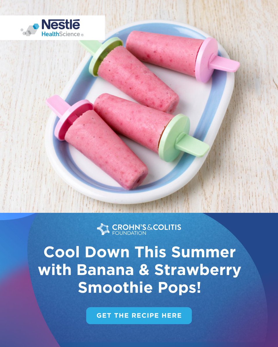 CrohnsColitisFn's tweet image. Beat the summer heat with a gut-friendly treat! ☀️🍓 These banana & strawberry smoothie pops are the ultimate summertime snack. Want more easy, dietitian-approved recipes? Discover 500+ gut-friendly ideas with our FREE Recipe Finder! bit.ly/3PQEUE0 #sponsored