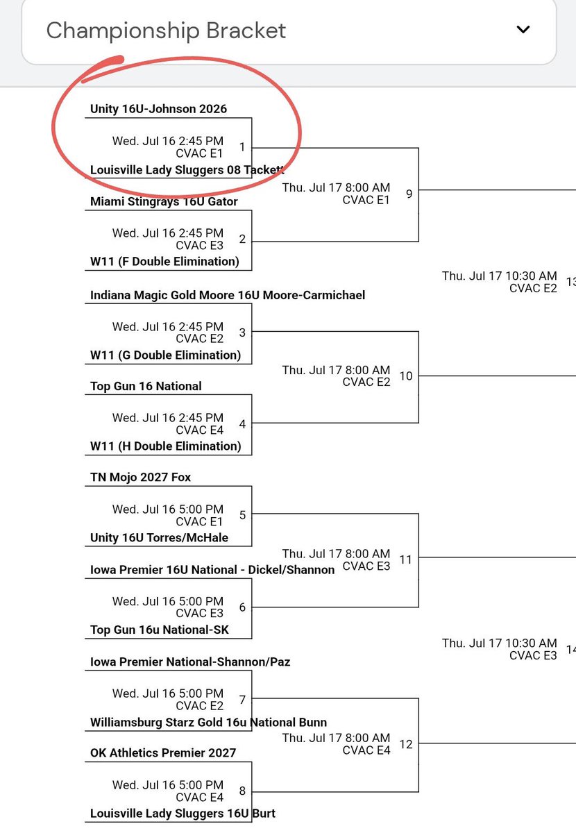 Madison (@madi_thomas08) on Twitter photo So proud of my team to have made the Championship Bracket at Triple Crown Nationals! Next game at Chesterfield Valley, info below! Come check us out!
<a href="/LLSluggers08/">Louisville Lady Sluggers 08 Tackett</a> <a href="/LadySluggersOrg/">Louisville Lady Sluggers</a>
<a href="/EIU_Softball/">Eastern Illinois Softball</a> <a href="/Coach_KPaulson/">Kristi Paulson - EIU Softball</a> <a href="/lizjagielski/">Elizabeth Jagielski</a> <a href="/AmyLTudor/">Amy Tudor</a> <a href="/CoachStanton/">Shonda Stanton</a> <a href="/CoachGill_MSU/">Ashley Gilland</a> <a href="/madi_eberle/">Madi Eberle</a> So proud of my team to have made the Championship Bracket at Triple Crown Nationals! Next game at Chesterfield Valley, info below! Come check us out!
<a href="/LLSluggers08/">Louisville Lady Sluggers 08 Tackett</a> <a href="/LadySluggersOrg/">Louisville Lady Sluggers</a>
<a href="/EIU_Softball/">Eastern Illinois Softball</a> <a href="/Coach_KPaulson/">Kristi Paulson - EIU Softball</a> <a href="/lizjagielski/">Elizabeth Jagielski</a> <a href="/AmyLTudor/">Amy Tudor</a> <a href="/CoachStanton/">Shonda Stanton</a> <a href="/CoachGill_MSU/">Ashley Gilland</a> <a href="/madi_eberle/">Madi Eberle</a>