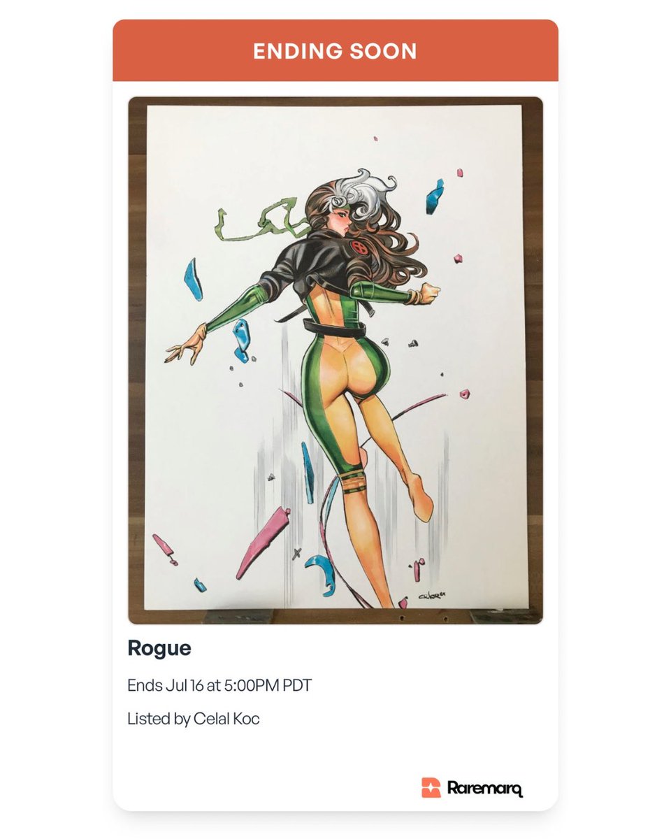 raremarq's tweet image. Last chance to bid! 🚨
Don’t miss out on this gorgeous 9x12" Rogue piece, beautifully rendered in copic markers and gouache by the talented @artofCelor !
Auction ends July 16, 2025 at 5pm PDT
raremarq.com/auctions/rogue…
#Rogue #XMen #MarvelComics #OriginalArt #SketchArt